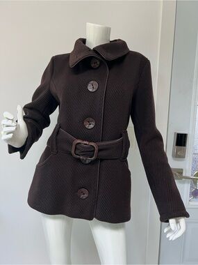 Soia& Kyo  Y2K Chocolate Brown Wool Pea Coat women’s Size  Large Vintage Coat